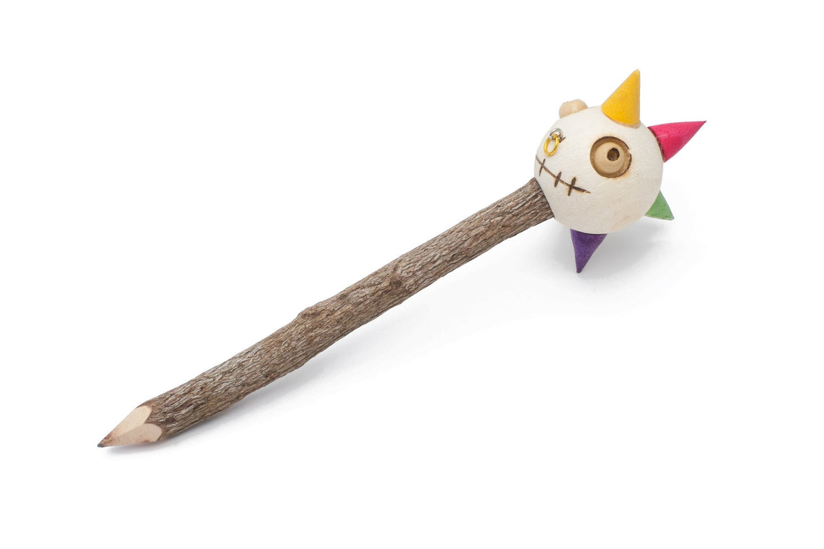 Wooden Pencil with Crazy Doll Head - Funky Punk Man image 0