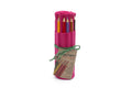 24 Colored Pencils - Pink Fabric with Green Leather Cord image 0