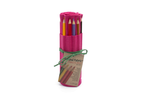 24 Colored Pencils - Pink Fabric with Green Leather Cord image 0