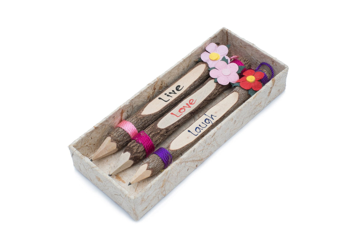Branch Pencil with Flowers 7" - Set of 3 (Live, Love, Laugh) image 0