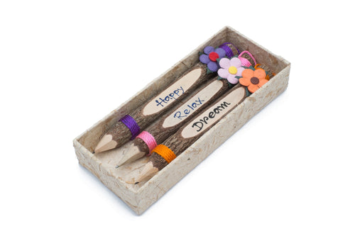 Branch Pencil with Flowers - 7" Set of 3 (Happy, Relax, Dream) image 0