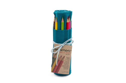 24 Colored Pencils - Teal Fabric with Light Blue Leather Cord image 0
