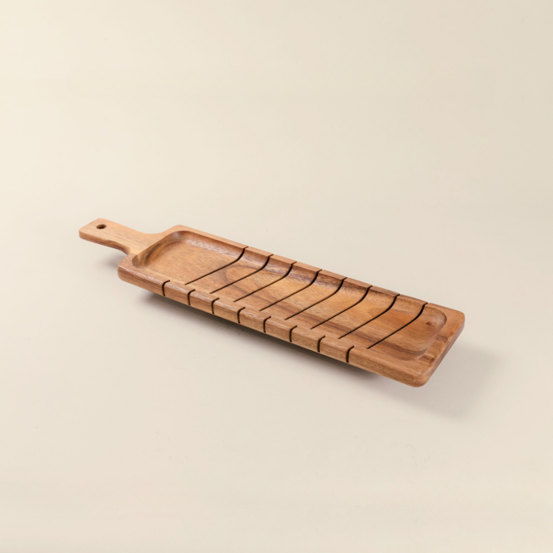 Acacia Wooden Baguette Slotted Cutting Bread Board with Handle image 3