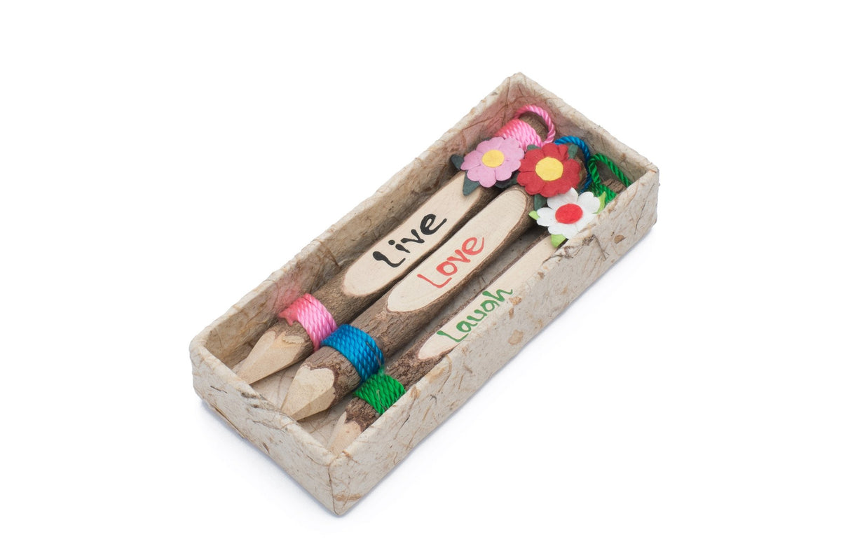 Branch Pencil with Flowers - 5" Set of 3 (Live, Love, Laugh) image 0