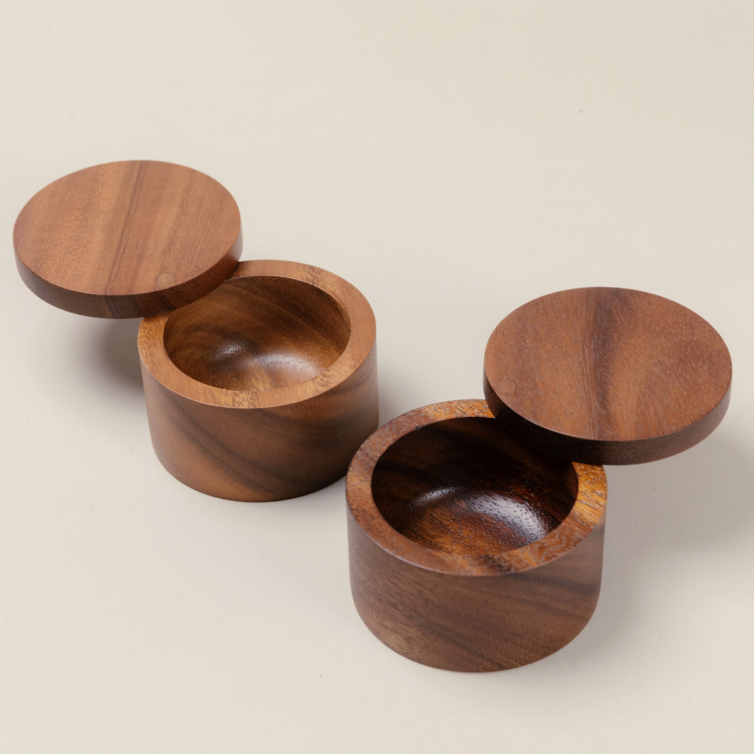 Acacia Wooden Salt Box or Storage Container with Swivel Lid image 2