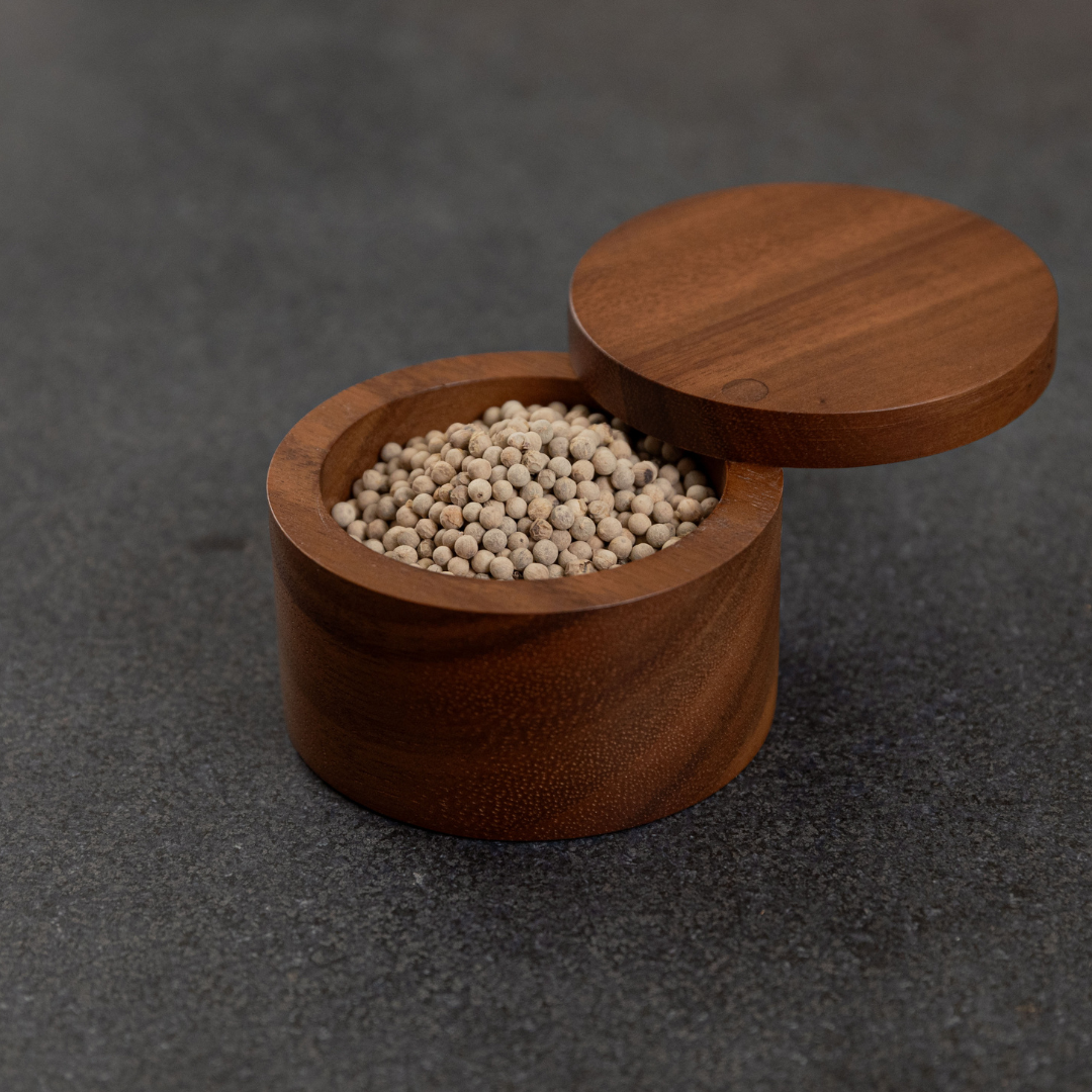 Acacia Wood Salt Box with Swivel Lid