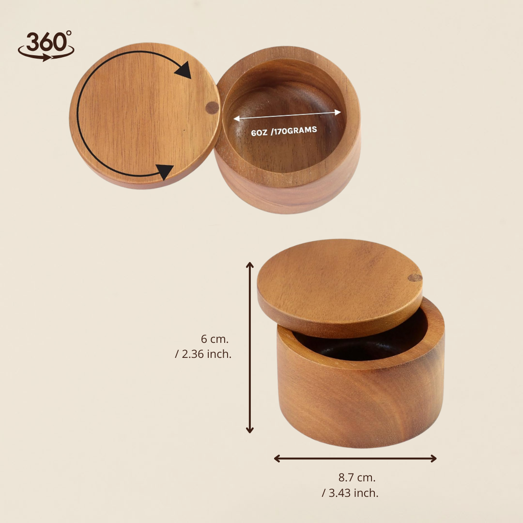 Acacia Wooden Salt Box or Storage Container with Swivel Lid image 3