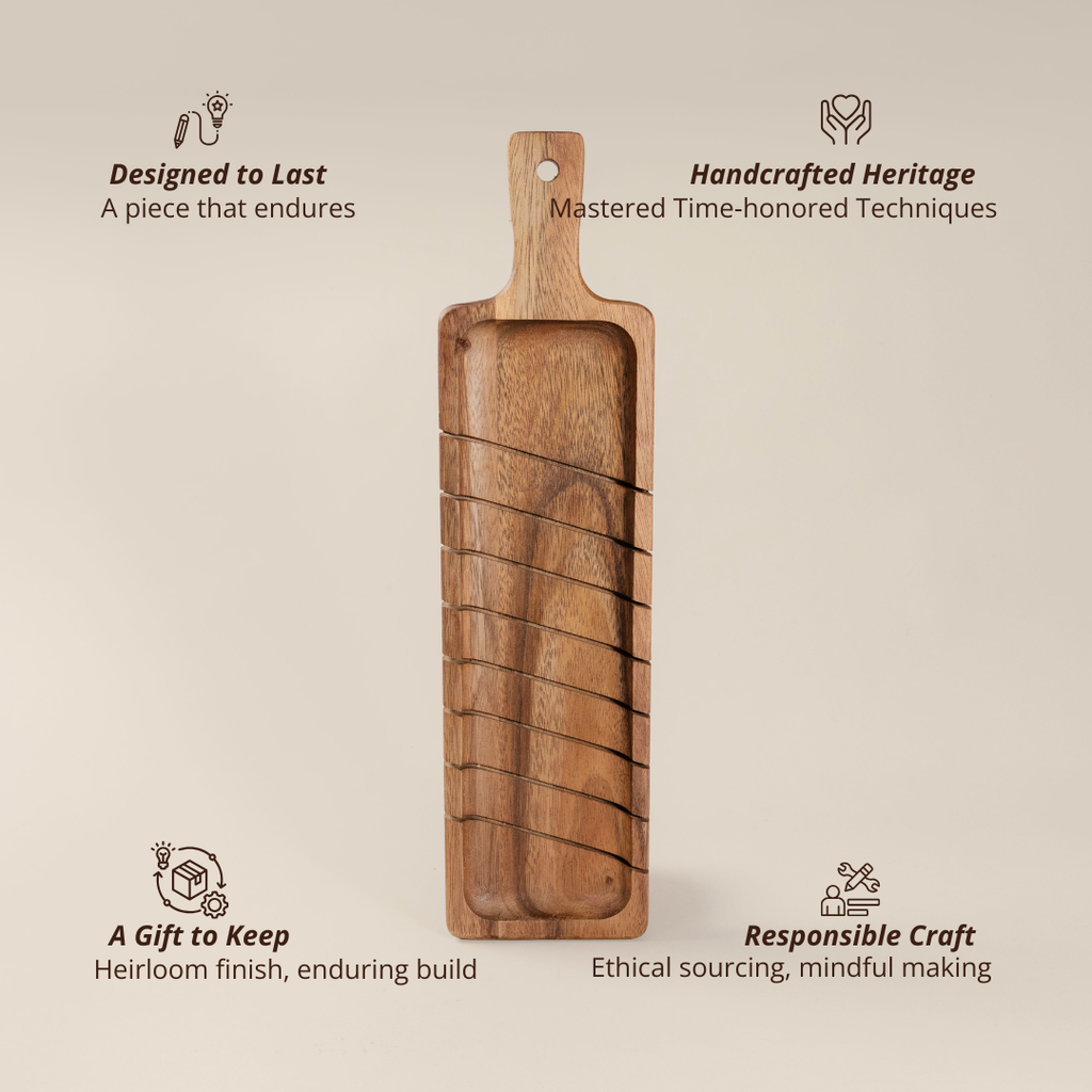 Acacia Wooden Baguette Slotted Cutting Bread Board with Handle image 5