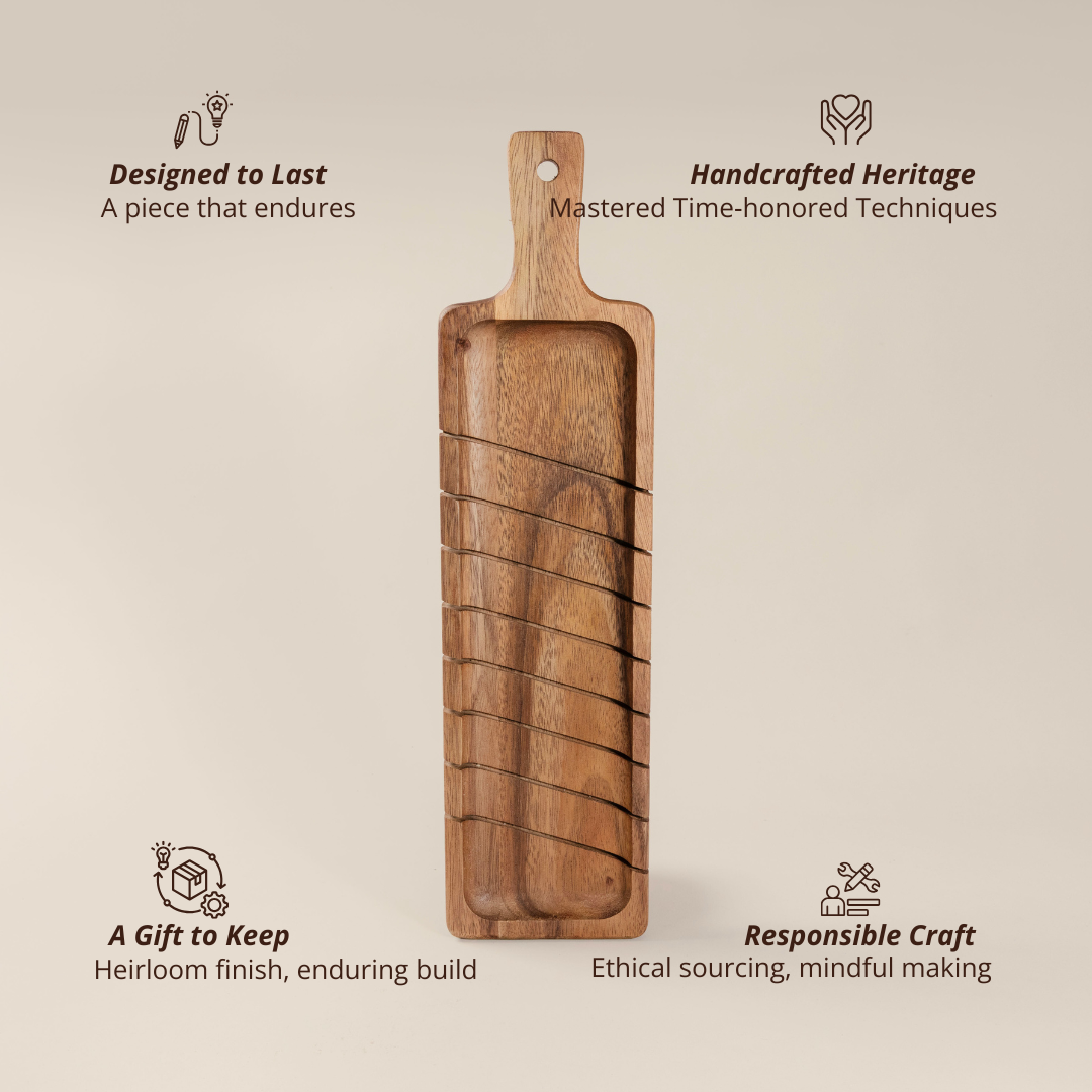 Acacia Wooden Baguette Slotted Cutting Bread Board with Handle image 5