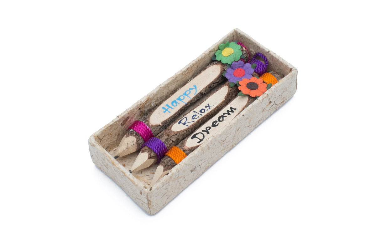 Branch Pencils with Flowers - 5" Set of 3 (Happy, Relax, Dream) image 0