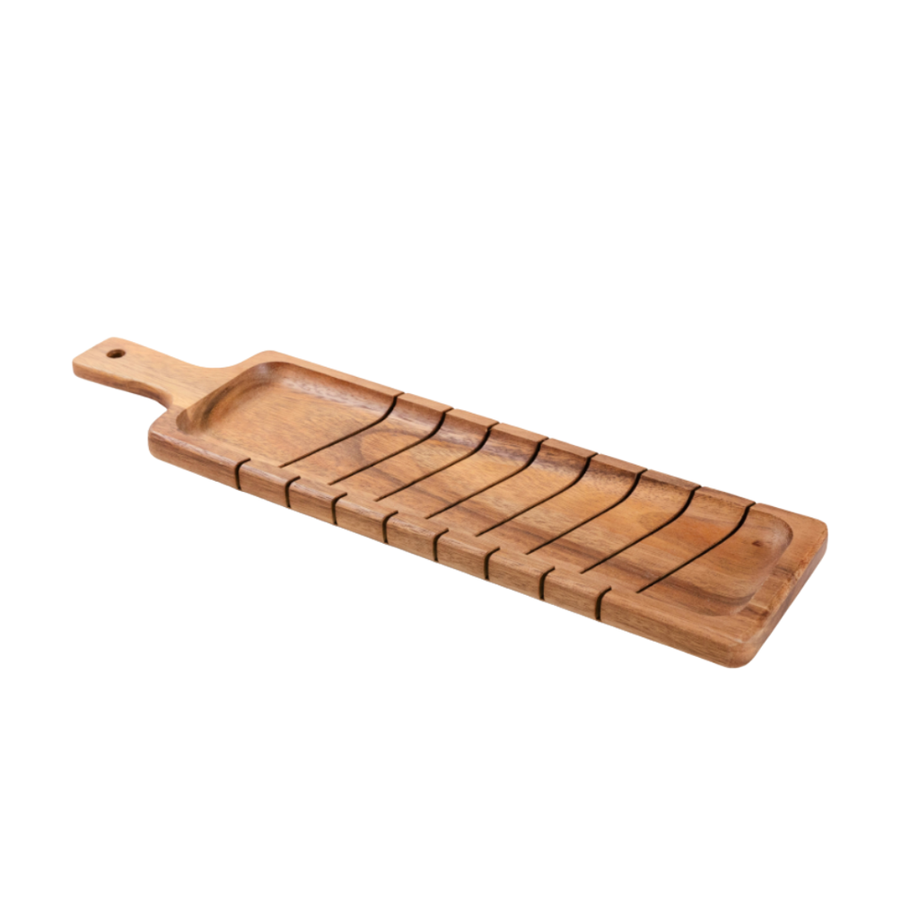 Acacia Wooden Baguette Slotted Cutting Bread Board with Handle image 0